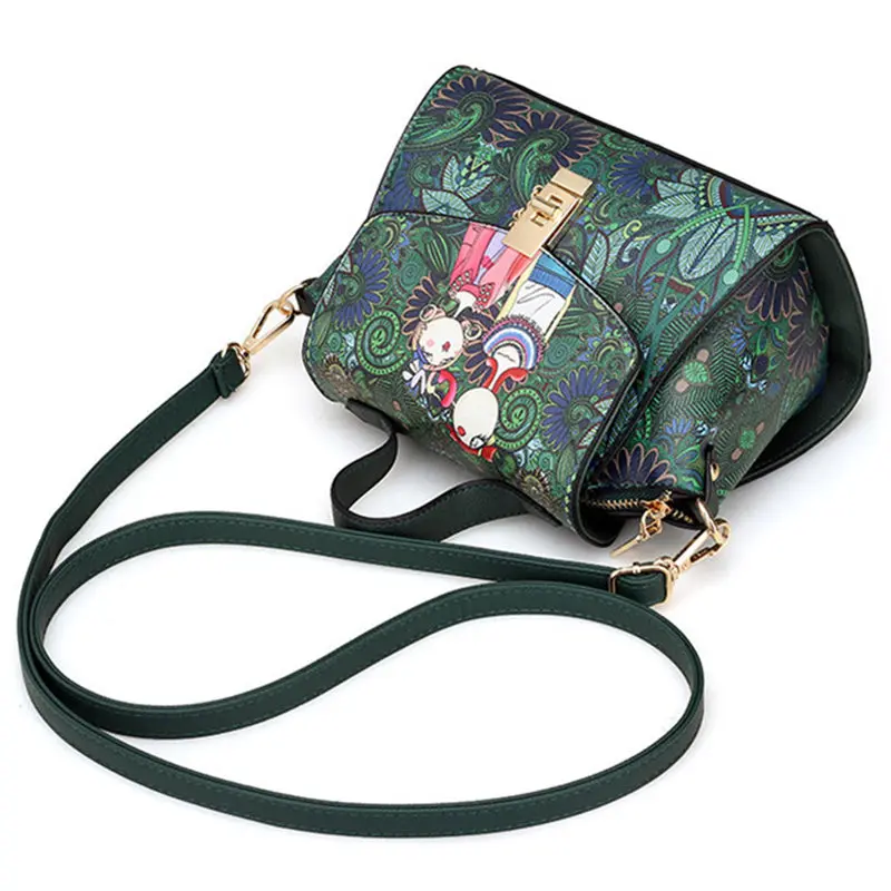 

Forest Series Green Theme Cartoon Printing Designed Women Handbag High Quality PU Leather Crossbody Bag Shoulder Bag Female