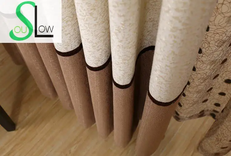 Luxury European Brown Gray Bird Nest Spliced Curtains - Linen Tulle for Living Room, Kitchen, Bedroom - Slow Soul image 4