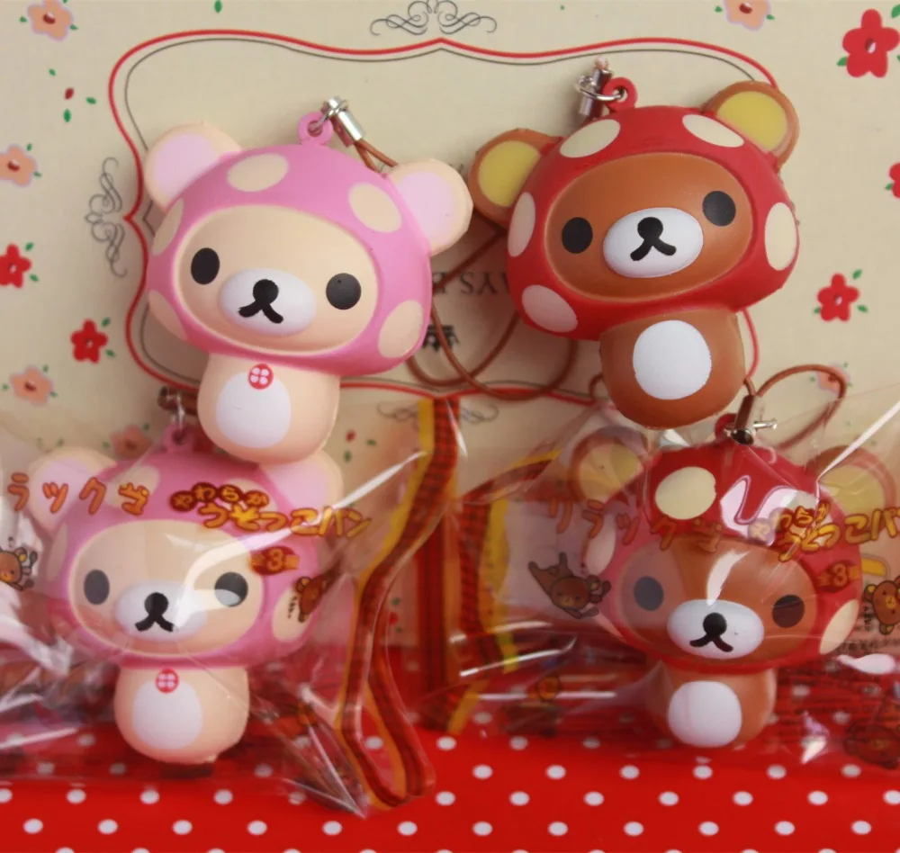 bilder für Großhandel 10 teile/los 6 cm original packung weichen kawaii pilz ilakkuma squishy queeze spielzeug handy anhänger squishies brot bär bilder für Großhandel 10 teile/los 6 cm original packung weichen kawaii pilz ilakkuma squishy queeze spielzeug handy anhänger squishies brot bär
