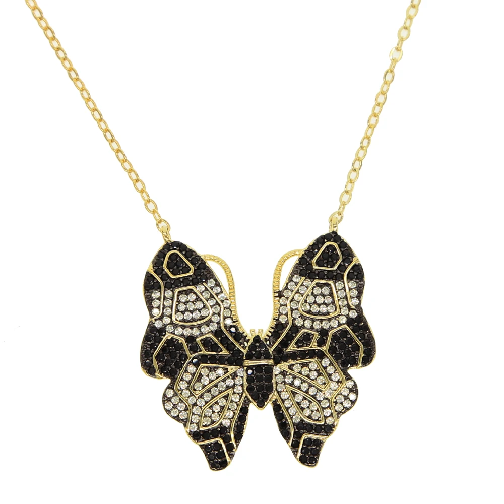 Bohemia style New Fashion Fine Jewelry Dazzling Gold Color Crystal CZ beautiful butterfly Necklaces & Pendants For Women