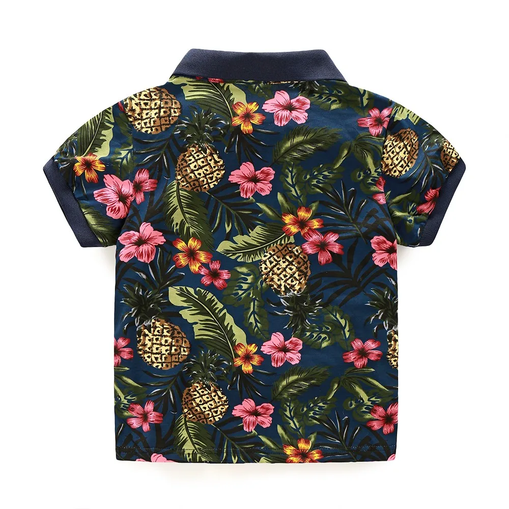 Kimocat/Одежда для мальчиков; футболки-поло с цветочным принтом+ белые повседневные шорты; детская одежда; комплекты летней одежды