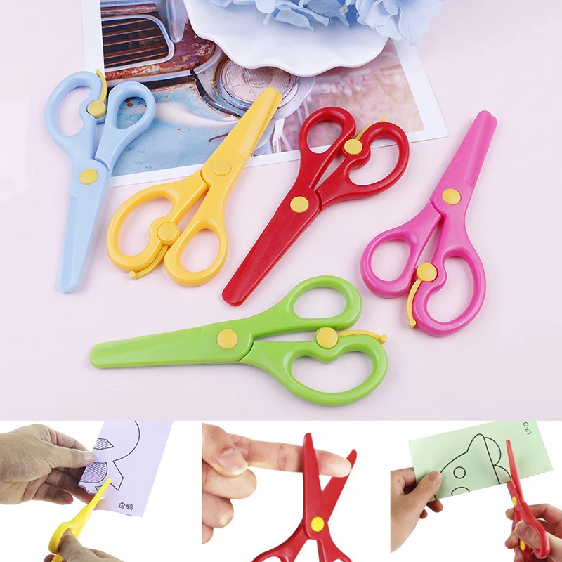 1pc Plastic Scissors Safety Round Head Scissors For Kids Students Paper Cutting Supplies For
