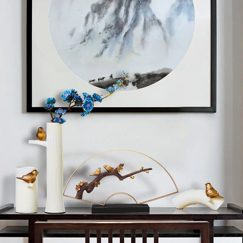 

Modern Ins Flower birds Resin Vase Ornaments Home Furnishing Crafts Fengshui Living Room Desk Figurines Decoration Office Statue