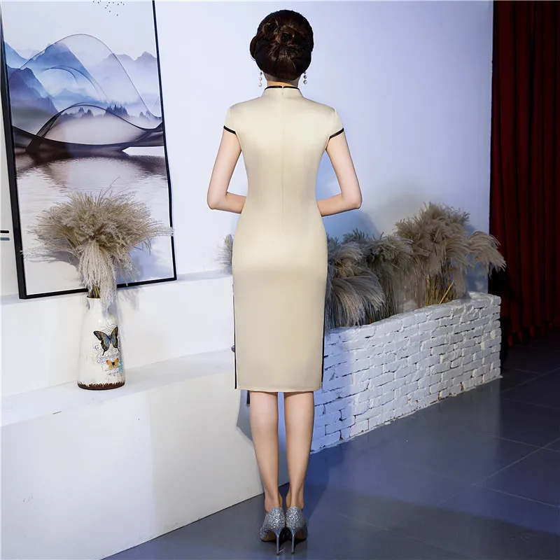 Ретро широкоугольная Печать Cheongsam Длинные платья Chinoise схожий шелк Qi Pao женское традиционное китайское платье Женская Роба в восточном стиле