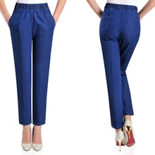 Джинсы для женщин среднего и старшего возраста с высокой талией, женские летние джинсы большого размера, прямые повседневные штаны для мам 865