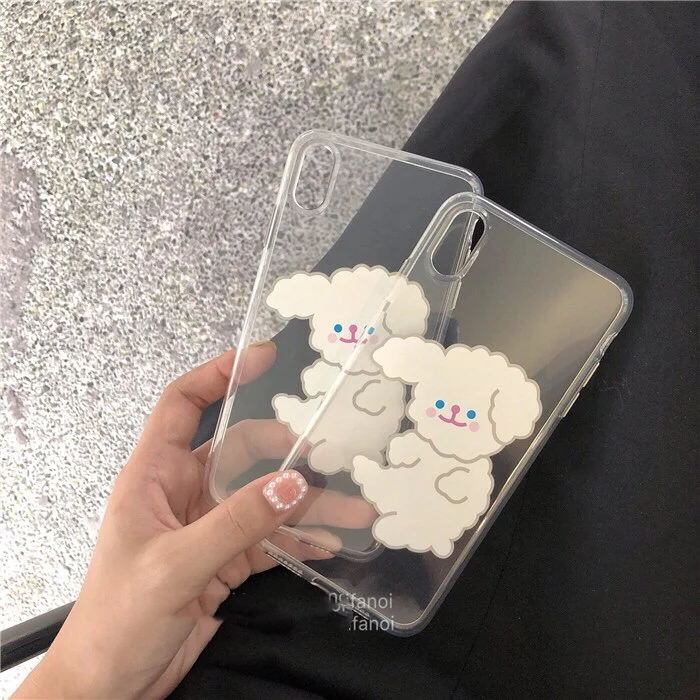 

Korea INS Simple cute animal white dog phone case For iphone Xs MAX XR X 6 6s 7 8 plus Fashion couple clear soft TPU back Cover