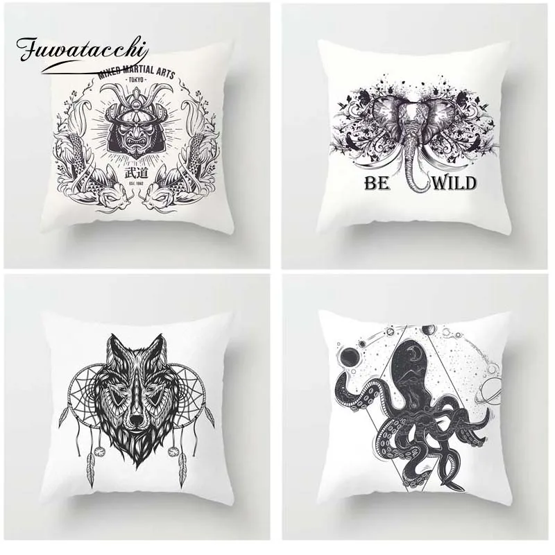 

Fuwatacchi Dark Style Cushion Cover Animals Octopus Wolf Elephant Printed Pillow Cover Deadpool Decorative Pillows For Sofa Car