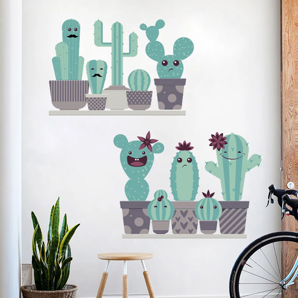 

Wallpaper sticker happy detachable waterproof cartoon cactus wall stickers children home decoration wallpaper living room L0604