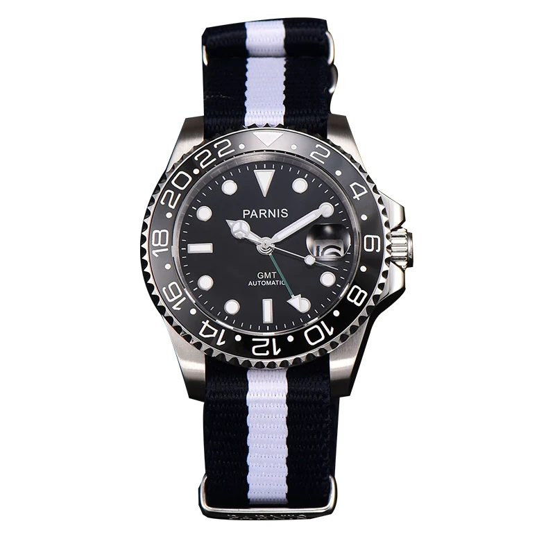 Parnis 40 мм черный циферблат автоматические механические мужские часы GMT Diver Мужские часы лучший бренд класса люкс Saphire Cristal relogio