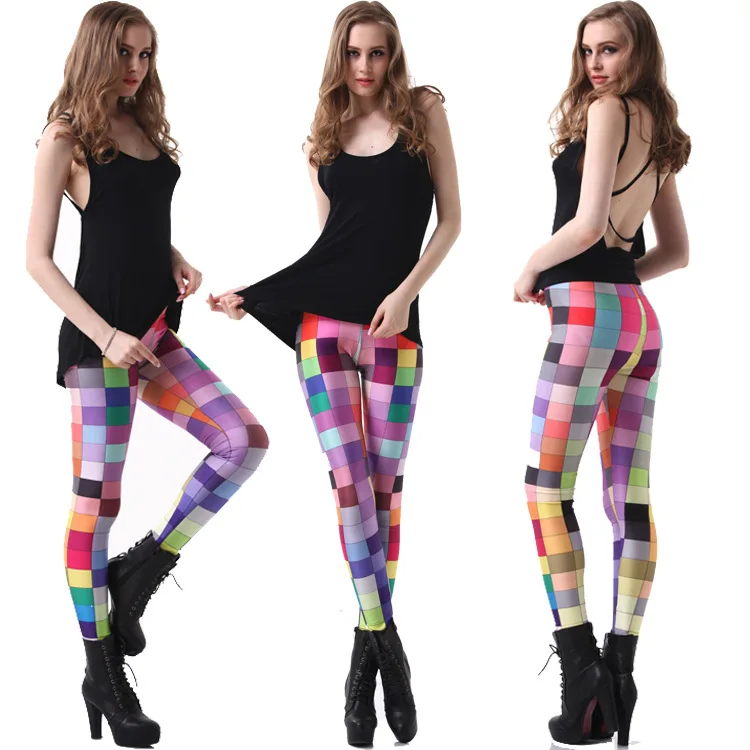 

2019 New Fashion AoSheng Wholesale Women's Color Block Leggings Print Pants Plus Size Sexy Party Leggings