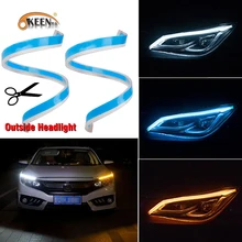 

OKEEN 2x 45cm 60cm Car Flexible DRL LED Daytime Running Light White Yellow Flowing Runs Headlight LED Strip Turn Signal Lamp 12V