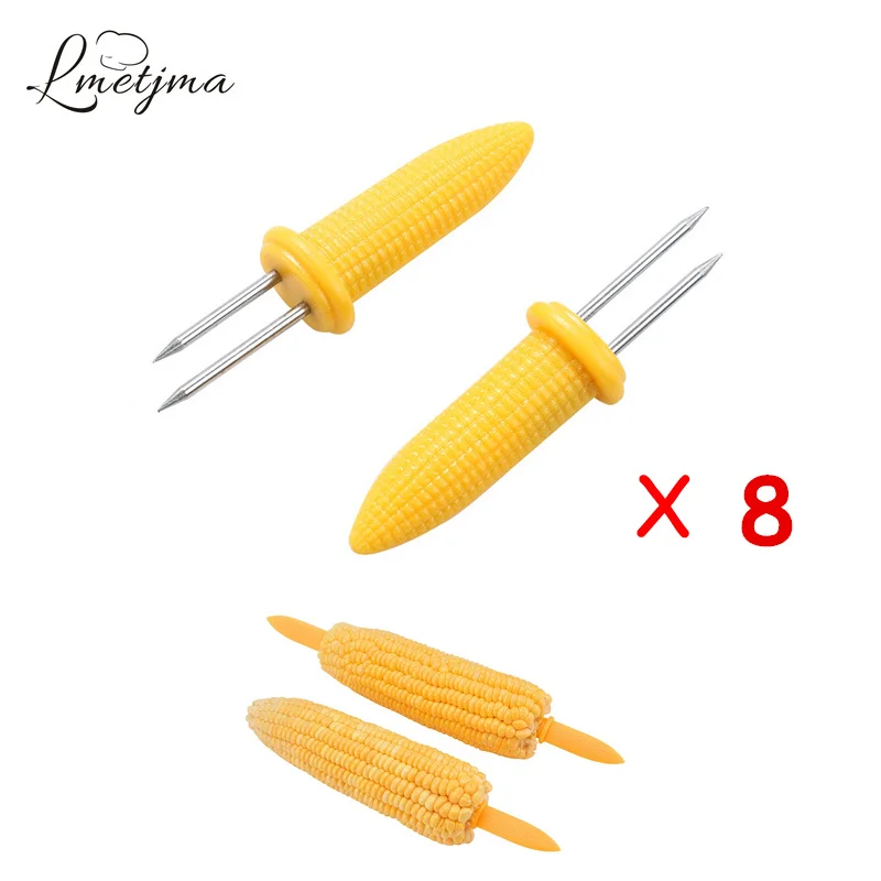 LMETJMA 8 шт./компл. держатели для кукурузы из нержавеющей стали барбекю набор вилок