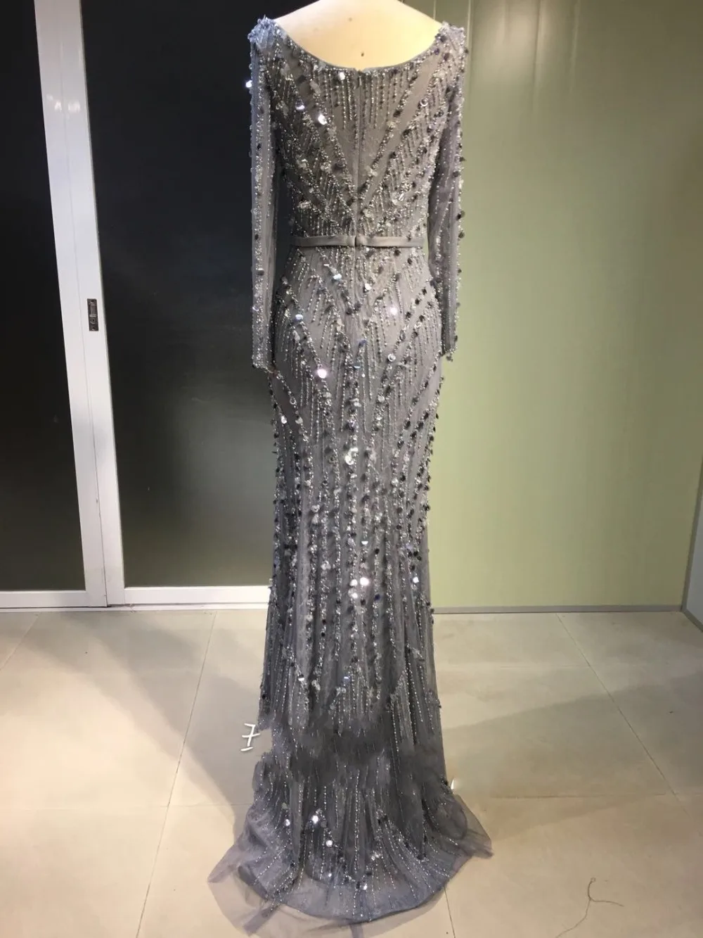 CloverBridal High quality gold long sleeves sexy deep low V back evening dresses long 2017 silver high-end dress luxury stones