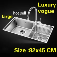 Квартира Роскошные кухня двойной паз раковина сделать блюда высокое качество 304 нержавеющая сталь большой Лидер продаж 82x45 см