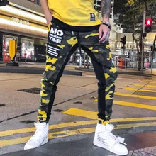 Men Clothing 2019 Spring Camouflage Patchwork Hip Pop Camo Ribbon Sweatpants Trousers Pencil Pants Male Casual Streetwear Loose