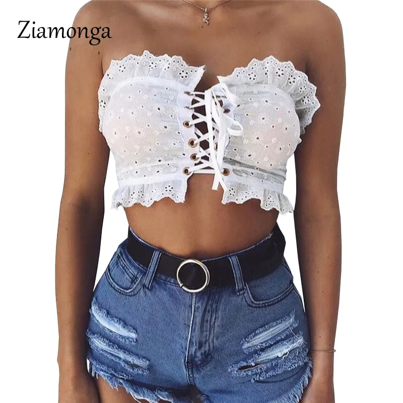 Aliexpress.com : Buy Ziamonga White Lace Up Crop Top Women