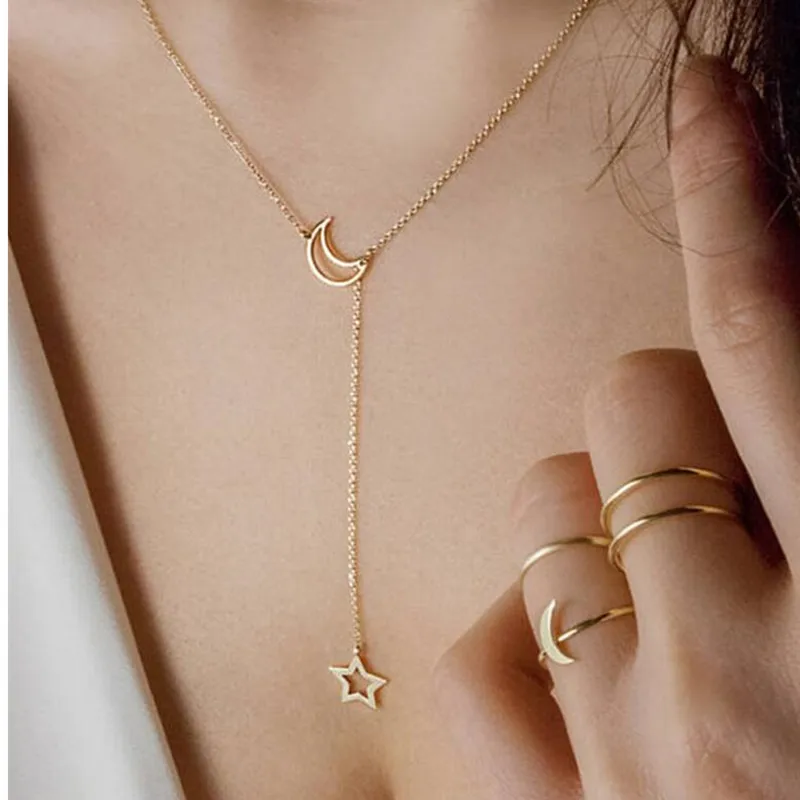 

Fashion Moon Star Pendant Choker Necklace Gold Color Alloy Zinc Chain Necklace Necklace For Women Party Jewelry Archery Necklace