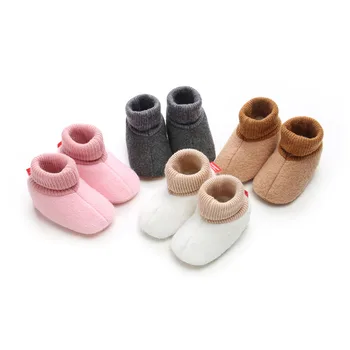 

Toddler Shoes Newborn Plus velvet Knitted Flock Warm Pre-walker Shoes Baby Shoes New Winter Infant Soft Soled First Walkers