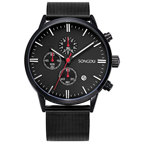 

SONGDU Unisex Chronograph Watch Big Face Stopwatch with Date Calendar and Milanese Mesh Strap