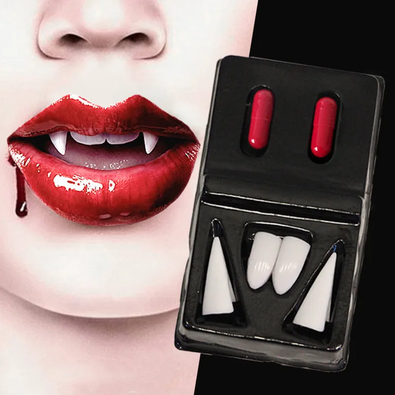

Creative Halloween Vampire False Teeth With Blood Pigment For Cosplay Costume Halloween Party Mask Fancy Ball Decor