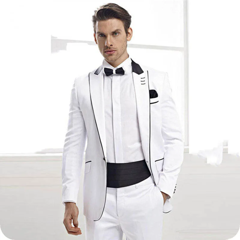 

White Men's Classic Wedding Suits Peaked Lapel Groom Tuxedo Custom Made Costme Homme Mariage 2Piece Latest Coat Pant Designs
