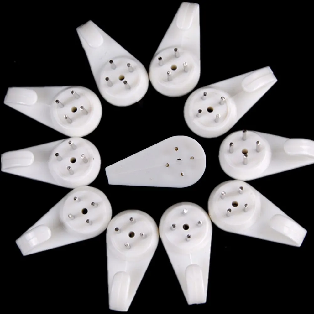 White Plastic Invisible Wall Mount Photo Picture Frame Nail Hook Hanger Wholesale 10pcs/lot