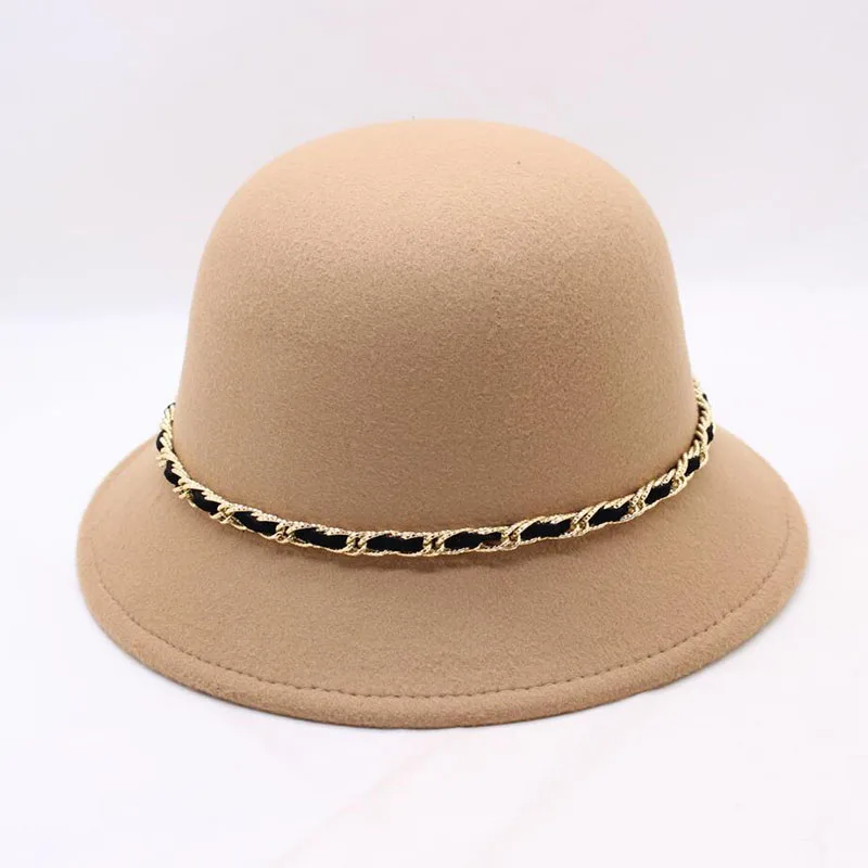 Элегантная женская шляпа в стиле ретро, Зимняя шляпа с широкими полями, однотонная шерстяная фетровая шляпа-котелок для женщин, широкополая женская шляпа
