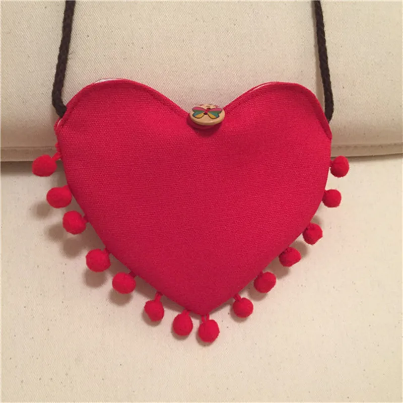 Kids Red Heart Traditional Messenger Bag Children Fashion Vintage Coin