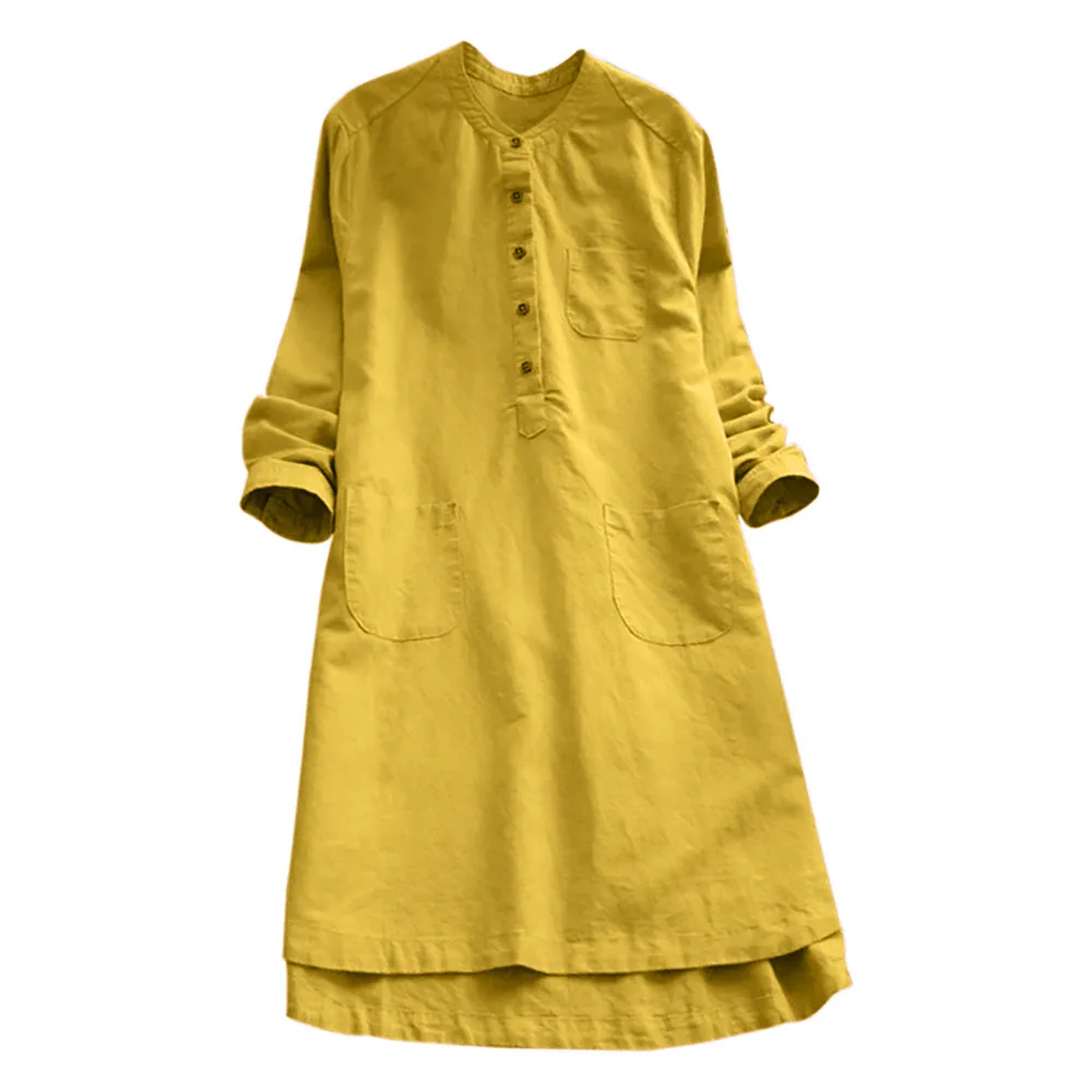 

Women's Holiday Summer Dress Retro Long Sleeve Loose Button Blouse Mini Dress Female Streetwear Casual Plus Size