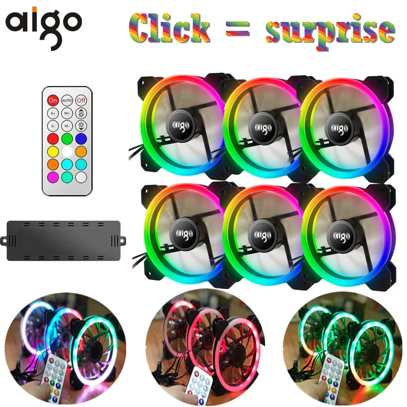 Cheap Price Aigo DR12 3pcs Computer Case PC Cooling Fan RGB Adjust LED