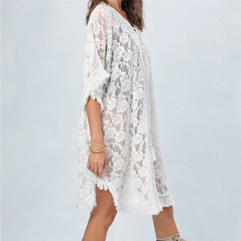 Tunics for beach Long Lace Beach Dress Women Swim Cover up Plus size ...