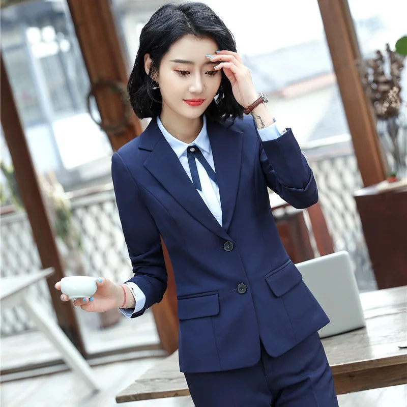 

Fashion Navy Blue Formal Blazers and Jackets Coat For Women Business Office Work Wear Female Blaser Uniform Styles Clothes Tops