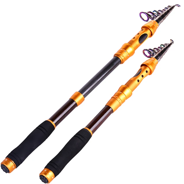 Fishing Rod Carbon Telescopic Spinning Saltwater Freshwater Gold