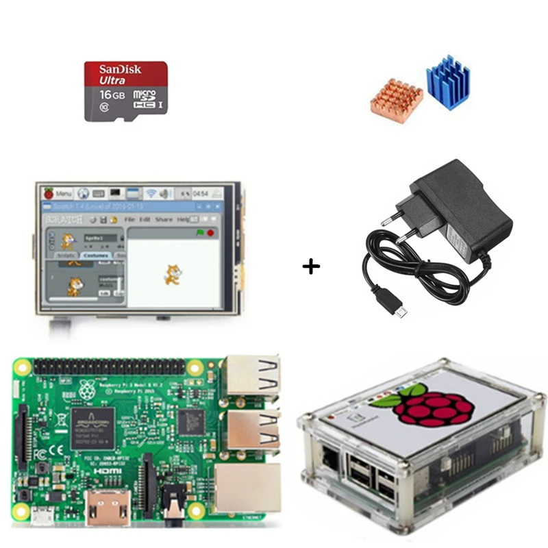 

Mini PC set Raspberry Pi 3 Model B+3.5 Inch Raspberry LCD TFT+ 5V 2.5A power adapter+Micro SD card 16G+Acrylic Case+Heat sinks