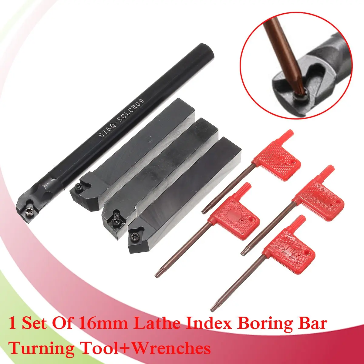 

4Set 16mm SCLCR Lathe Turning Tool Holder Boring Bar S16Q-SCLCR09/SCLCR1616H09/SCLCL1616H09/SCMCN1616H09 +4 pcs T15 Wrenches