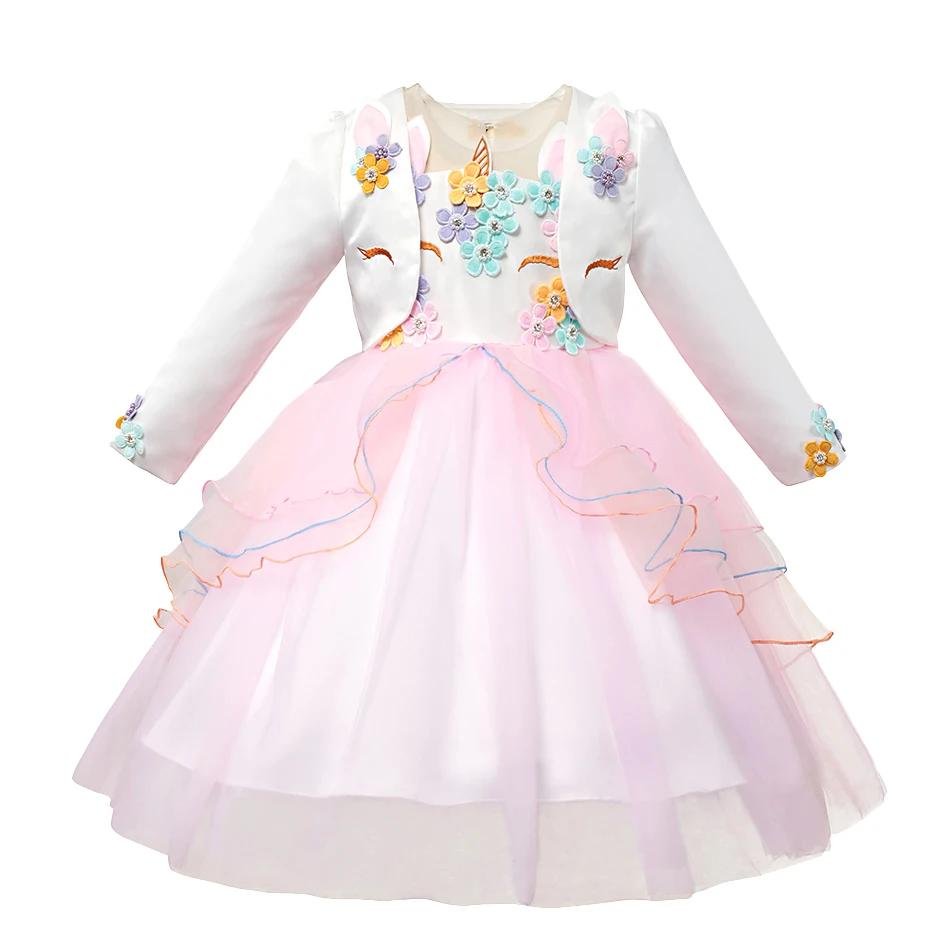 MUABABY комплект одежды с единорогом для девочек, Детский костюм принцессы с единорогом, жилет, куртка и костюм с повязкой на голову, элегантные праздничные платья для малышей