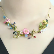 France Les Nereides Purple Couple Flowers Pendant Necklace For Women Enamel Fashion Jewelry Accessories Freeshipping
