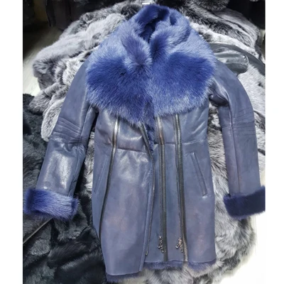 Женская куртка из турецкой овчины Тоскана Женская длинная шуба женская зимняя теплая куртка - Цвет: Blue-1