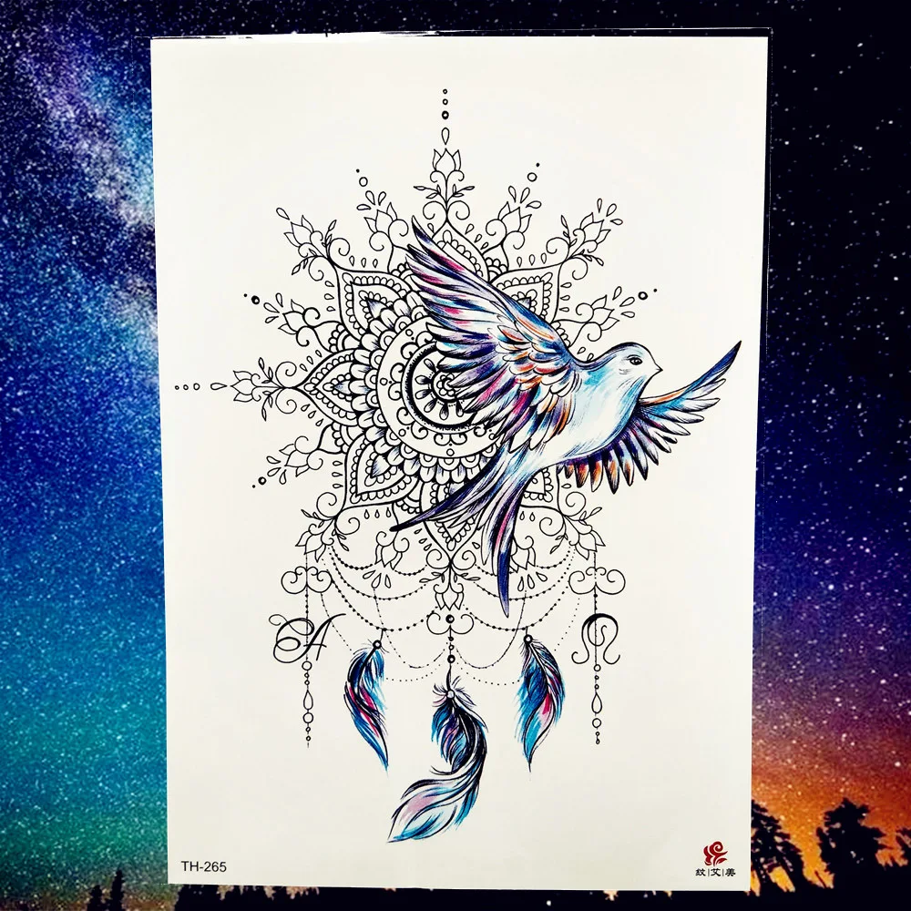 Мира Gigeon в стиле Ловец снов Серьги Henna Mandala цветов и птиц Тотем временная