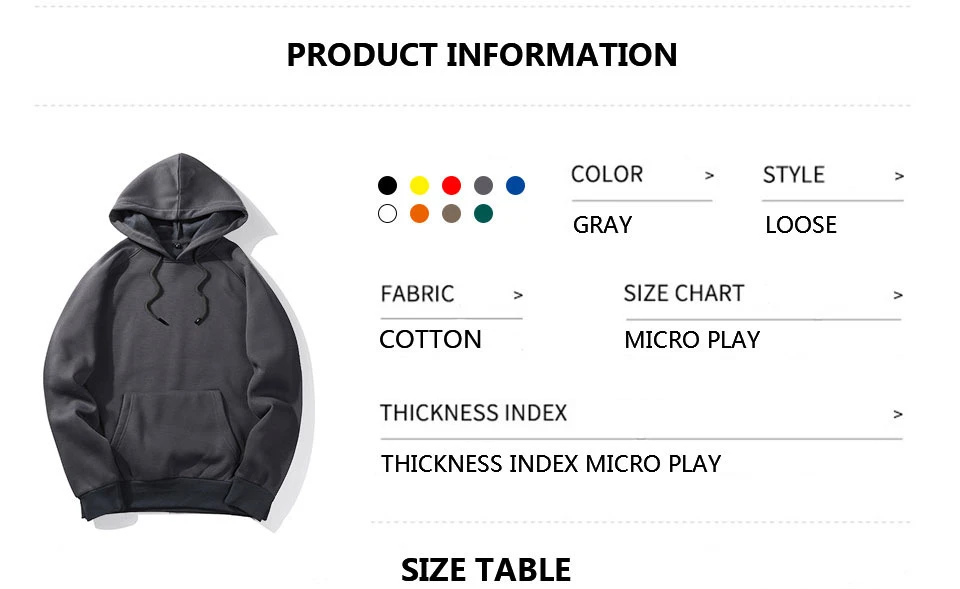 1 USA SIZE Fashion Color Hooides Men's Thick Clothes Winter Sweatshirts Men Hip Hop Streetwear Solid Fleece Hoody Man Clothing