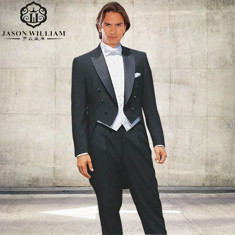 LN005 2017 Classic Style Black Satin Tail Coat Groom Tuxedos Groomsman font b Suit b font