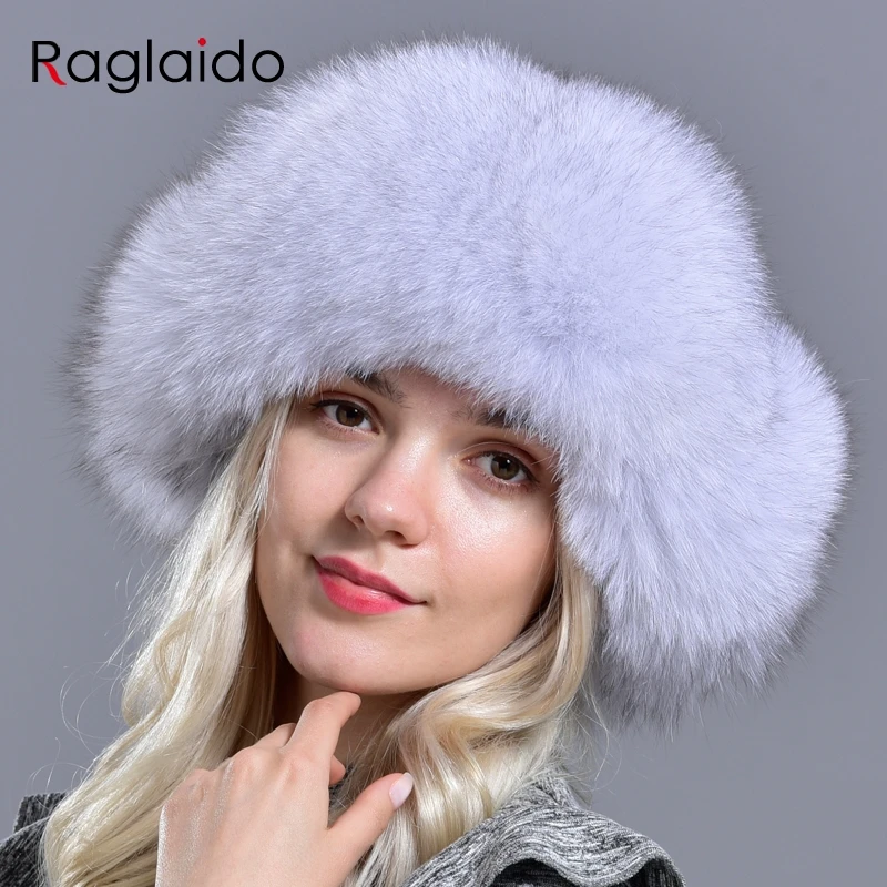 Womens Fur Trapper Hat with Sheepskin Earflap Bomber Hat Winter Fur Hat