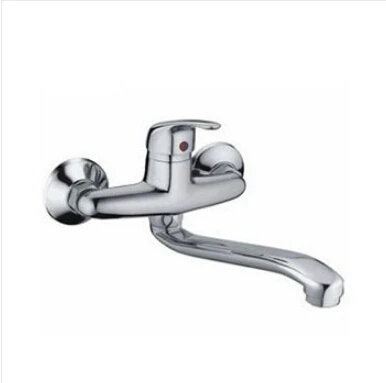 

chrome brass wall mounted single lever kitchen faucet with 25 cm long rotate pipe