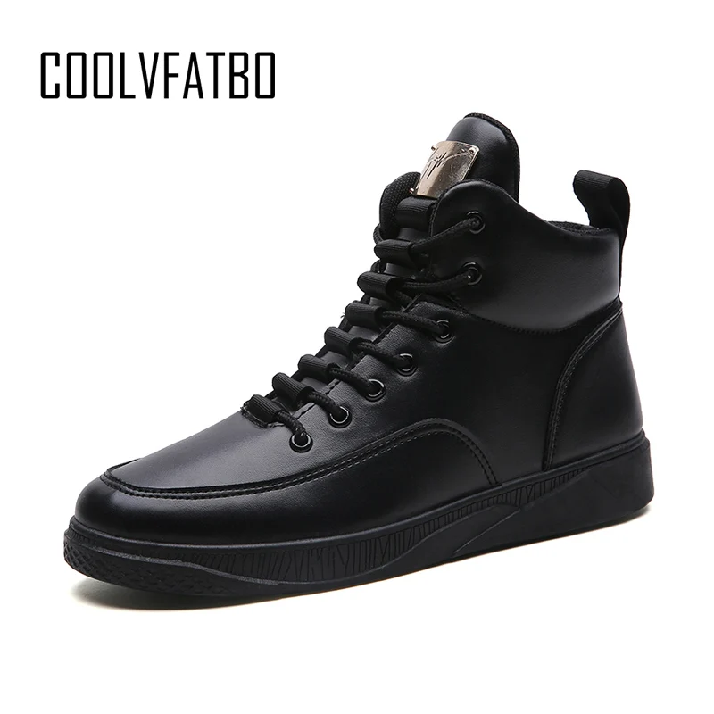 

COOLVFATBO Men Fashion Shoes Winter Brand Casual Breathable Canvas High Top Shoes Lace Up Rubber Sole PU Leather Trainers Boots