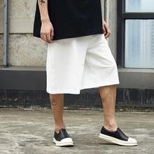 Для мужчин Уличная панк хип хоп прямые шорты из хлопчатобуманой ткани "канифас" Свободные Повседневное широкие брюки шорты для женщин мужской черный, белый цвет коротки