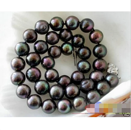 

Free shipping@@@@@ 17" 12MM ROUND PEACOCK BLACK FRESHWATER PEARL NECKLACE