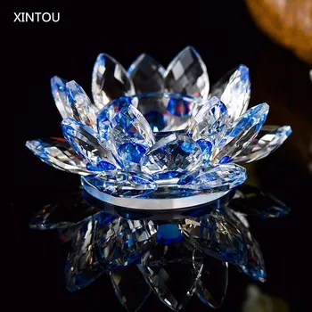 

Crystal Lotus Candle Holder Buddhist Candlestick Burner Miniature Glass Bowl Figurines Feng Shui Home Art Decor accessories