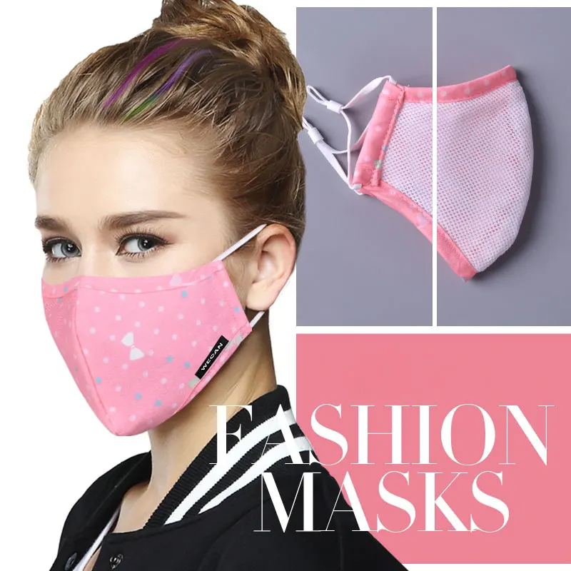 Хлопок PM2.5 анти-Дымчатая маска против пыли рот маска Активированный уголь фильтр рот-Муфельная маска ткань маска для лица с 6 шт. фильтром - Цвет: pink women