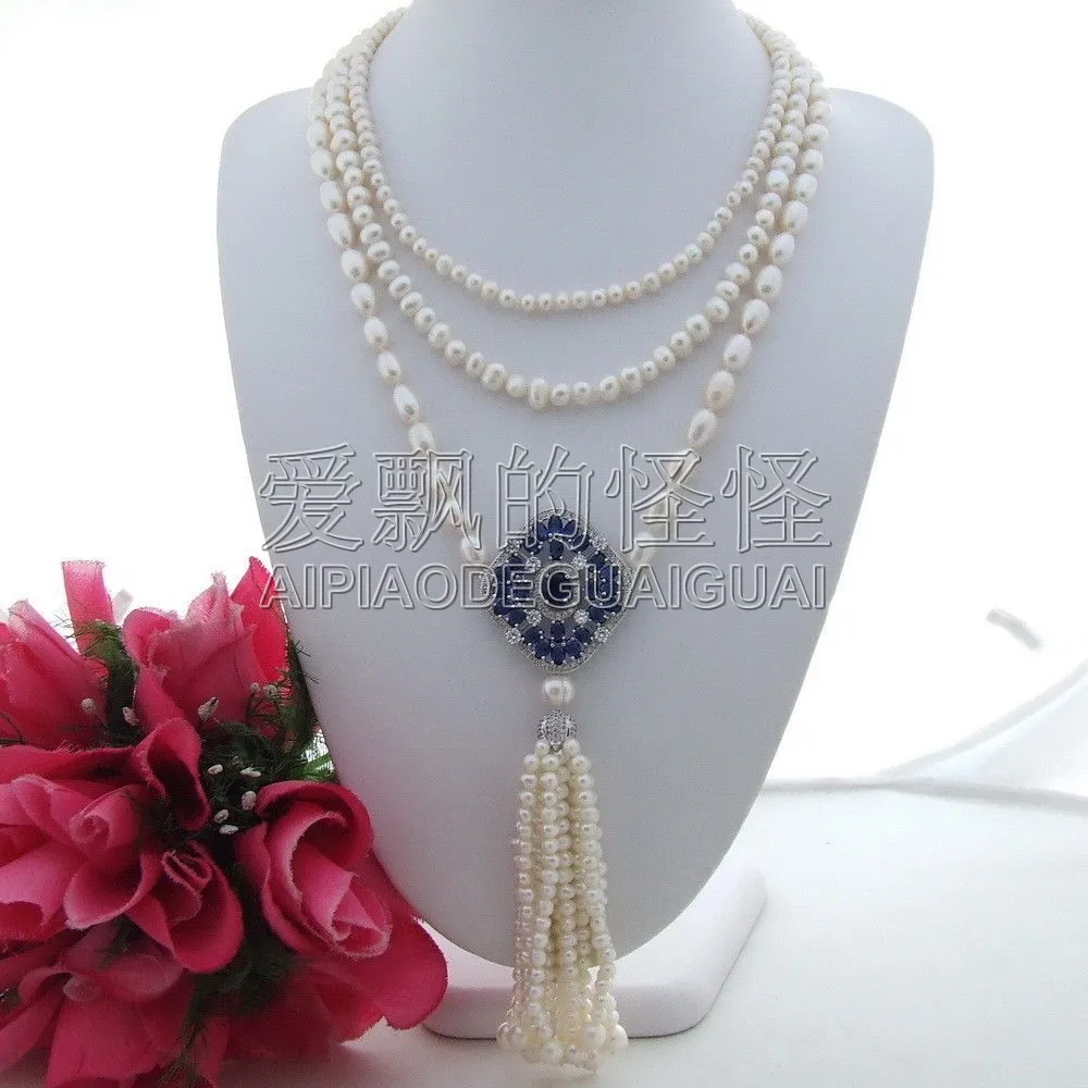 

Women's 18" 3 Strands White Pearl Necklace CZ Pendant