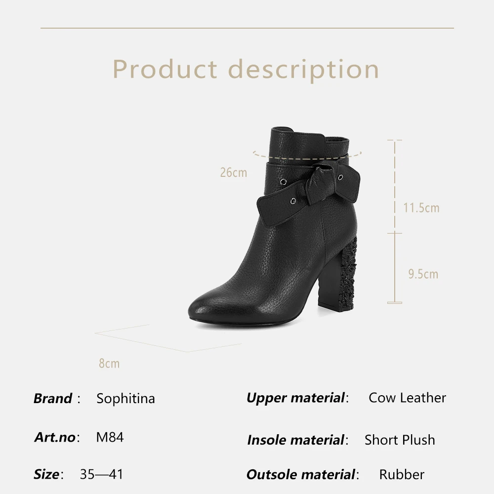 SOPHITINA/зимние ботинки; женская обувь из натуральной кожи на высоком каблуке с острым носком; высококачественные ботинки из коровьей кожи с бантом-бабочкой; M84